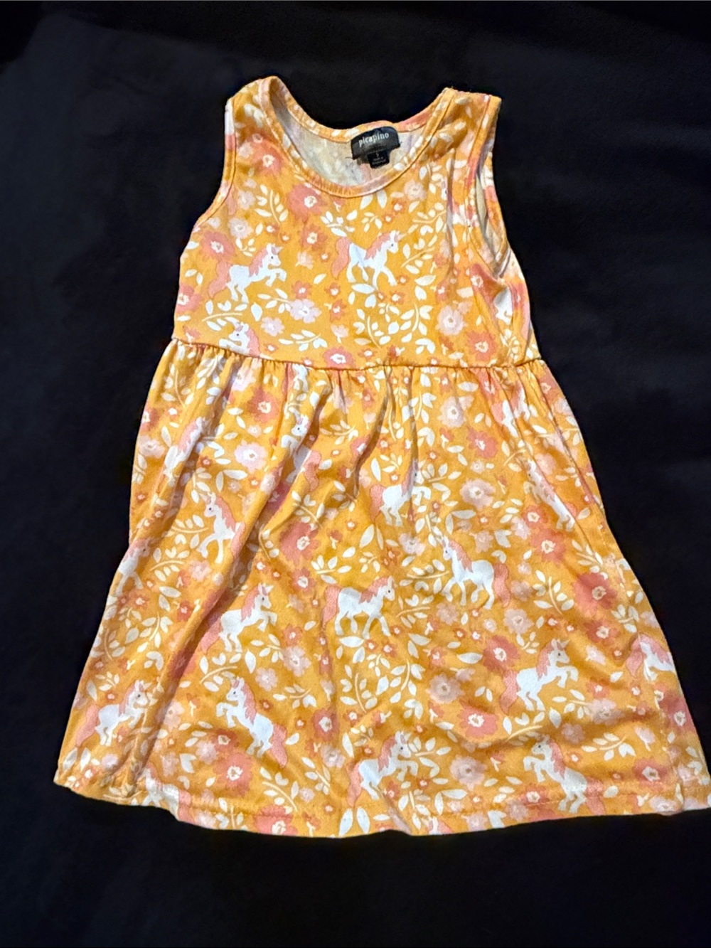Girls' Sunny Yellow Unicorn Print Tank Dress